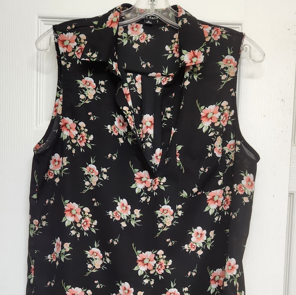 EUC Black Floral Print Blouse
